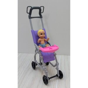 Mattel Barbie Skipper Babysitters Inc. Purple Pink Stroller baby blue diaper